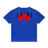 Amiri T Shirt Red Heart Printing Casual round Neck Short Sleeves T-shirt