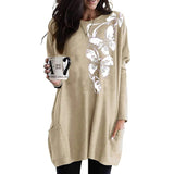 Skull Dress Casual round Neck T-shirt Printed Long Sleeve Pocket Loose Dress