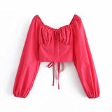 Women Fall Fall Rose Chest Lace-Up Backless Sexy Top Short Shirt