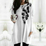 Skull Dress Casual round Neck T-shirt Printed Long Sleeve Pocket Loose Dress