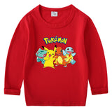 Children Pokemon Pikachu Hoodie Cotton round Neck Long Sleeve T-shirt