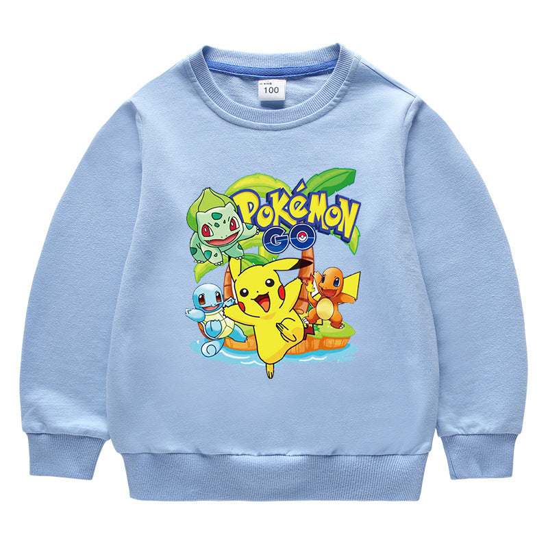Children Pokemon Pikachu Hoodie Spring and Autumn round Neck Sweatshirt Cotton