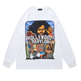 Mens Fall Outfits Rap Character Tupac Floral Print Long Sleeve Pullover Men's and Women's Oversize Loose Top
