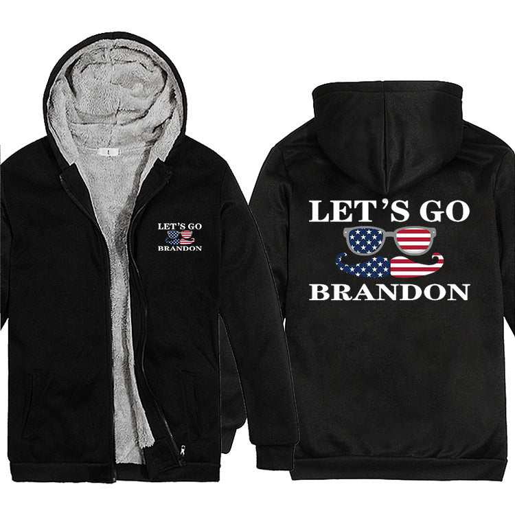 Let's Go Brandon Hoodie Letter Pattern Unisex Thickened Hooded Zipper Sweatshirt