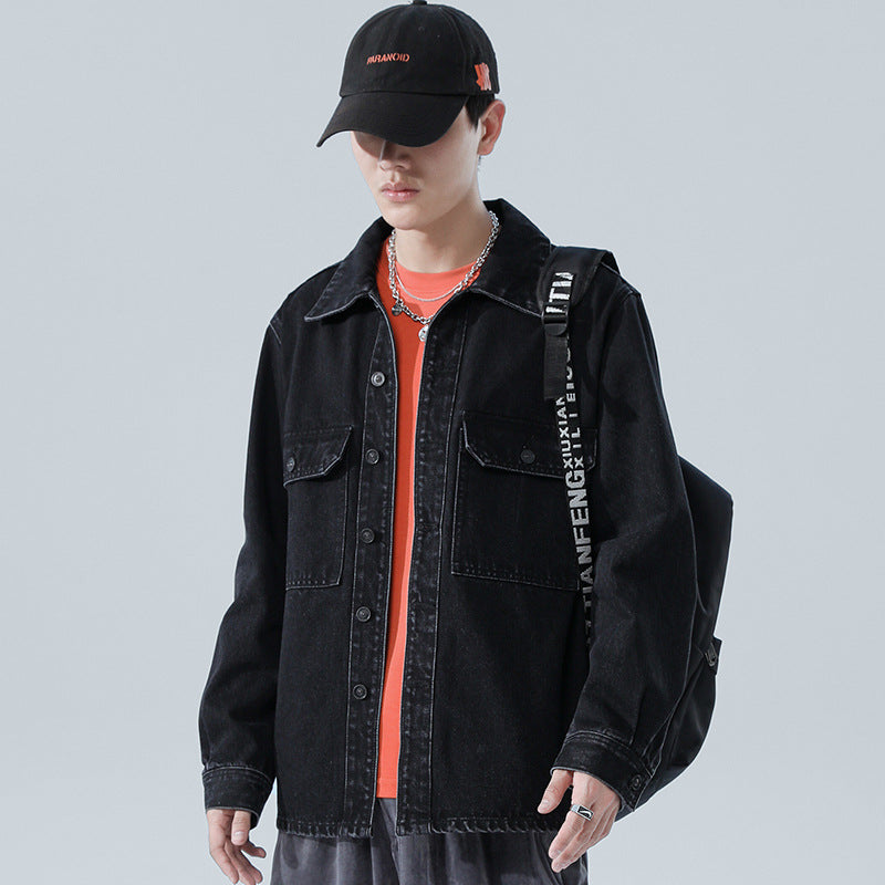 Denim Varsity Jacket Fall Winter Cowboy Jacket Men's Loose Paisley Overalls