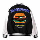Mens Fall Outfits Color Matching Cartoon Flocking Embroidered Sports Baseball Uniform Men's Loose Casual Couple Coat