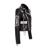 Women Leather Jacket Biker Motorcycle Coat Autumn and Winter Printed Leather Short Slim-Fitting Biker Leather Coat for Women
