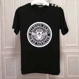 T Shirt Balmain T-shirt Women's Short Sleeve Shoulder Gold and Silver Button