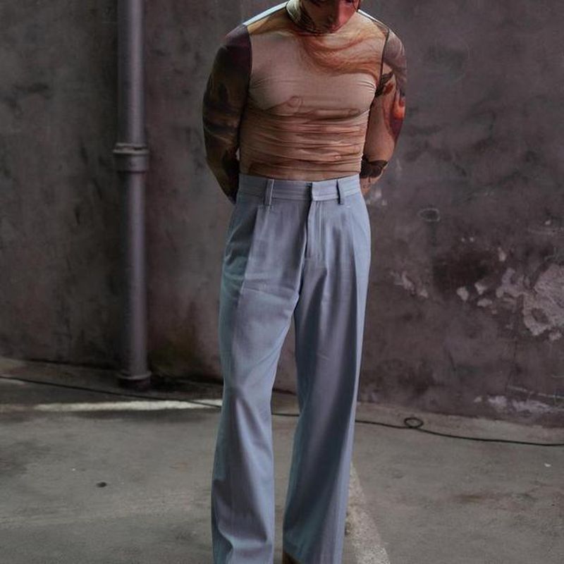 Rave Outfits Men Long Sleeve Shirt Tight Long Sleeve Bottoming Shirt Men's Printed Stretch Tight Turtleneck T-shirt