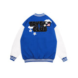 Mens Fall Outfits Vintage PU Leather Stitching Towel Embroidery Baseball Uniform Loose Jacket Couple Coat