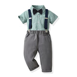 Children Boy Formal Shirt & Suspender Pants 2 Pieces Set Summer Short Sleeve Cotton Shirt Trousers Two-Piece Set