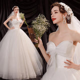 Women'S Evening Dress Ball Gown Princess Quinceanera Wedding Dresses Bow Strapless, Floor Length Tutu Princess Wedding Dress