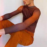 Rave Outfits Mens Long Sleeve Shirt Men's Bottoming Shirt Men's Gradient Color Casual Retro Top