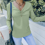 Women Fall Fall/Winter BM Style Solid Color Slimming Long-Sleeved T-shirt Women's Top