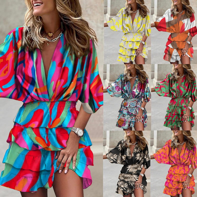 Nina Parker Graffiti Dress Batwing Sleeve Irregular Hem Dress