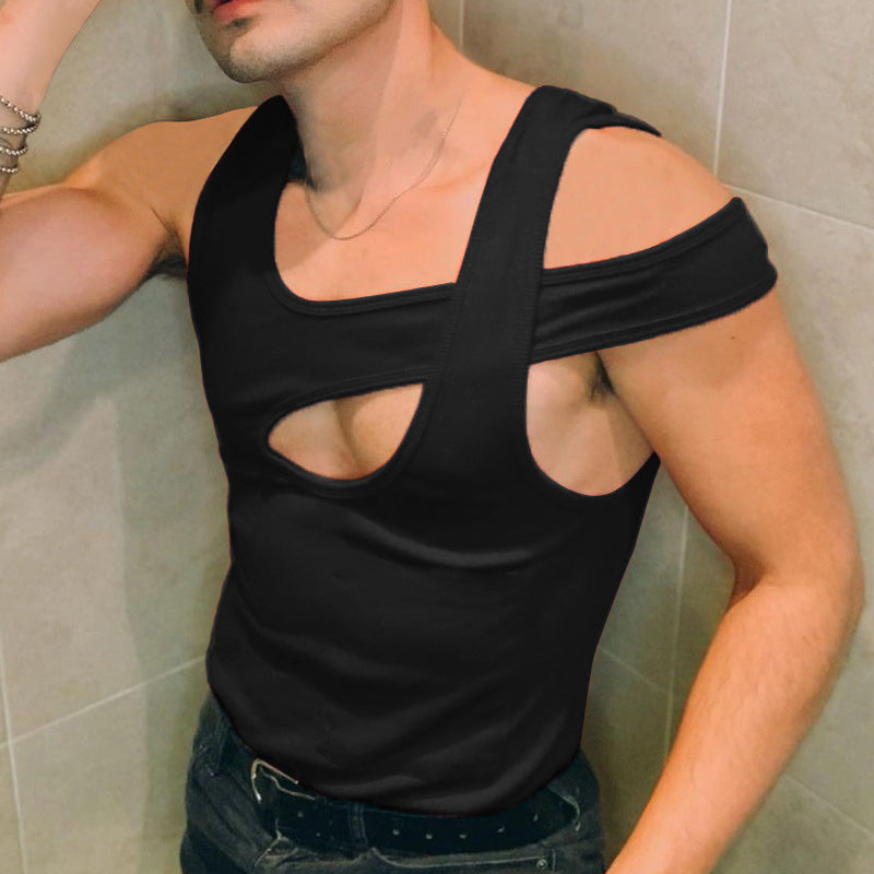 Men Rave T Shirt Hollow Sleeveless T-shirt Spring and Summer Sexy Bottoming Shirt