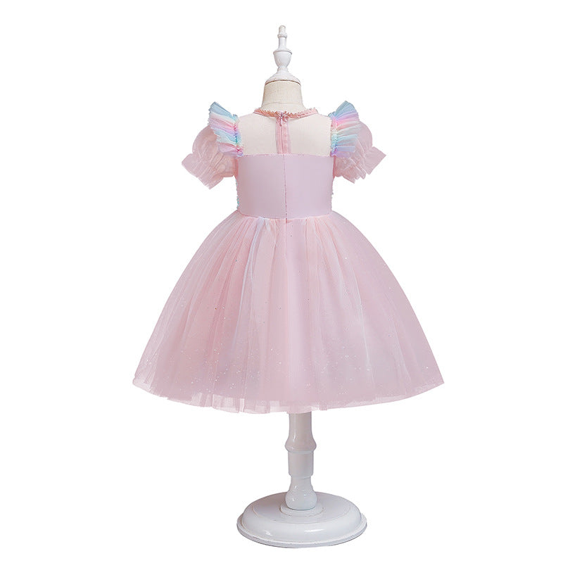 Toddler Girls Sequin Gown Dress Children 'S Clothing Girls' Rainbow Dress Middle And Big Children 'S Summer Gauze Dress