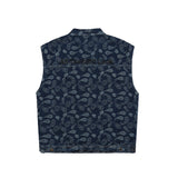 Men Sweater Vest Retro Washed Paisley Embroidered Denim Vest Men's Loose Lapels Sleeveless Jacket
