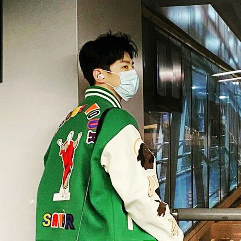 Green Varsity Jacket James Stadium Jacket Heavy Industry Full Embroidery Craft Baseball Sports Jacket Jacket