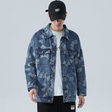 Denim Varsity Jacket Autumn and Winter Jacquard Denim Jacket Men's Loose Large Size Jacket