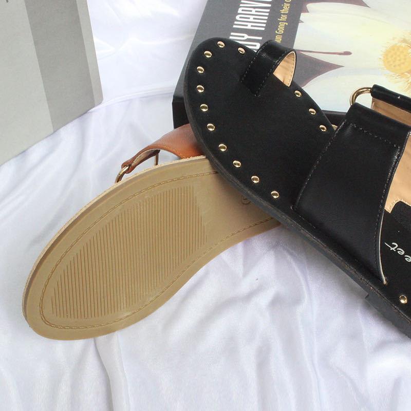 Women Open Toe Sandals Flats Round Toe Toe Covering Rivet Flat Casual Slippers