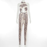 Spring Sexy Snake Print Sleeveless Cross Backless Slim Fit Bodysuit Women