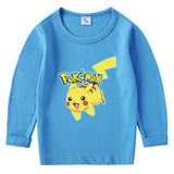 Children Pokemon Pikachu Hoodie Spring and Autumn Children's Cotton T-shirt round Neck