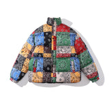 Mens Fall Outfits Cotton-Padded Coat Winter Leopard Print Color Matching Couple Bread Coat Cotton-Padded Casual Coat