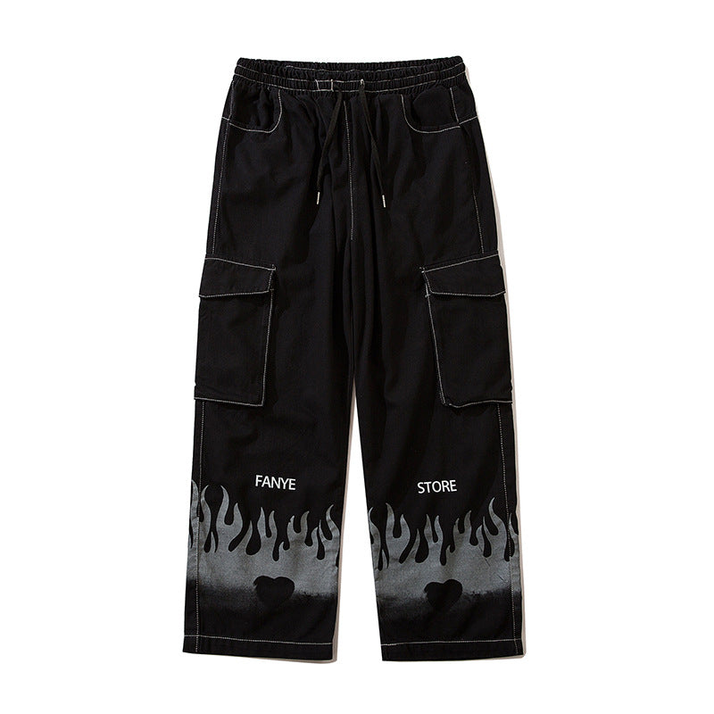 Mens Fall Outfits High Street Casual Pants Men's Loose Drawstring Sports Pants Straight Ankle Tied Workwear Pants