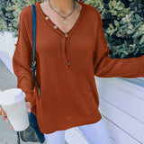Women Fall Outfits Knitwear Solid Color Autumn and Winter V-neck Loose-Fitting Long Sleeve Sweater