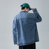 Denim Varsity Jacket Fall Winter Cowboy Coat Men's Loose Plaid Jacquard Jacket