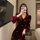 Winter Formal Dresses Red Gold Velvet Engagement Autumn Winter Long Dress Dress