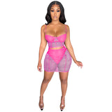 See through Pants Suit Summer Fashion Sexy Sling Solid Color Milk Silk Mesh See-through Skirt