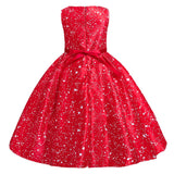 Toddler Girls Sequin Gown Dress Children's Christmas Dress Program Dress Sleeveless Cartoon Printed Maxi Dress