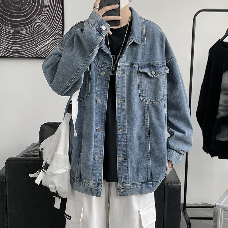 Denim Varsity Jacket Men's Denim Jacket Loose Jacket Versatile Casual Baseball Uniform