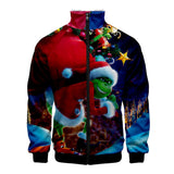 Grinch Hoodie 3D Printed Stand Collar Zipper Sweater for Men and Women