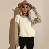 Women Fall Outfits Autumn and Winter Contrast Color Outer Wear Loose Long Sleeve Pullover Knitted Sweater Women