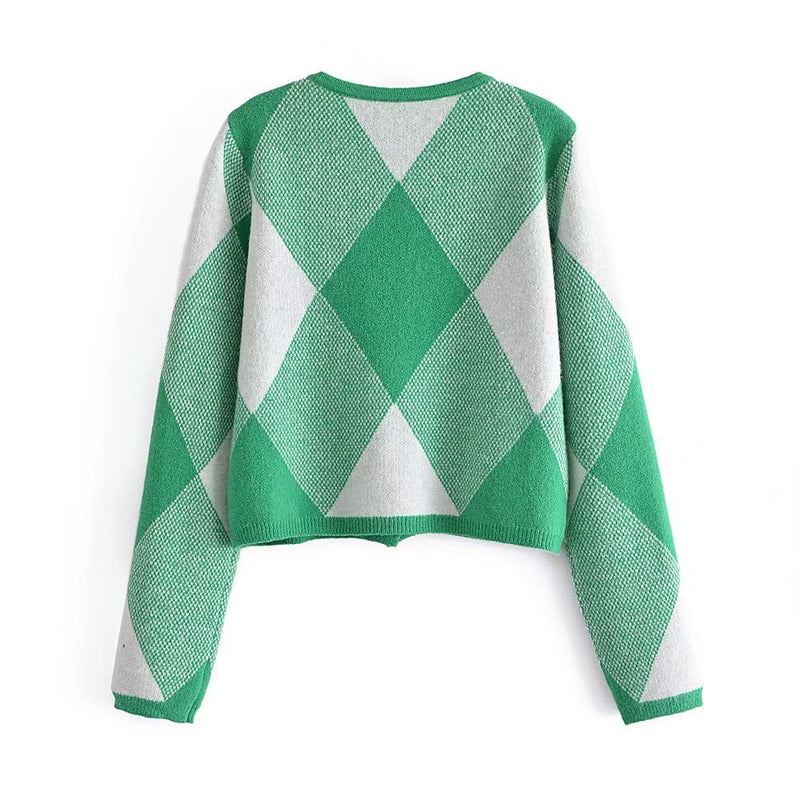 Women Fall Fall Diamond Knitted Cardigan Single-Breasted Short Top