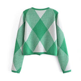 Women Fall Fall Diamond Knitted Cardigan Single-Breasted Short Top