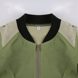 Green Cropped Varsity Jacket Colorblock Baseball Uniform Zip Jacket