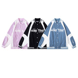 Baby Blue Varsity Jacket Printing Baggy Coat Men's Baseball Uniform Autumn