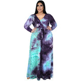 Nina Parker plus Size Dresses Sexy V-neck Split Tie-Dye Dress