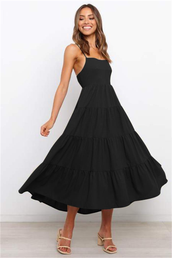 Gingham Dress Spring/Summer Sexy Strap Backless Lace-up Dress