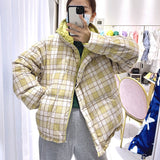 Women Winter Coats Puffer Jacket Down Coat Winter Plaid Stand-up Collar Down Jacket Female Thick White Duck Down