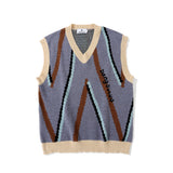 Men Sweater Vest Contrast Color Striped Jacquard Sweater Vest Vest Men's Loose V-neck Sleeveless Sweater Coat