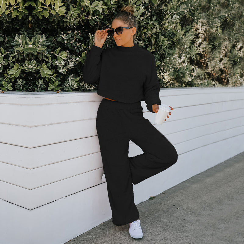 Women Fall Outfits Autumn and Winter Double-Sided Velvet Top Suit Home Wear Trousers Two-Piece Set