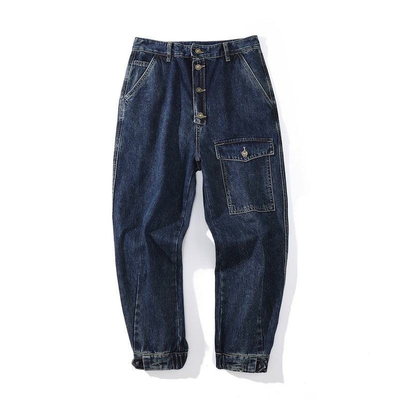 Mens Fall Outfits Autumn and Winter Multi-Bag Straight Cargo Jeans Men's Loose Casual Trousers