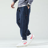 Mens Corduroy Pants Men's Autumn and Winter Fleece-Lined Thickened Casual Pants Loose Large Size Exercise Ankle-Tied Trousers