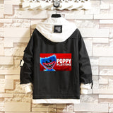 Comic Denim Jacket Men and Women Fashion Hooded Denim Jacket Spring and Autumn