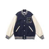 Brown Varsity Jacket Autumn Casual Patchwork Jacket College Style Loose R-Shaped Towel Embroidery Coat for Men